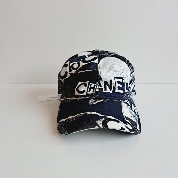 New Chanel 100% Cotton Coco Roses Print Cap Hat Navy Black White main image 11